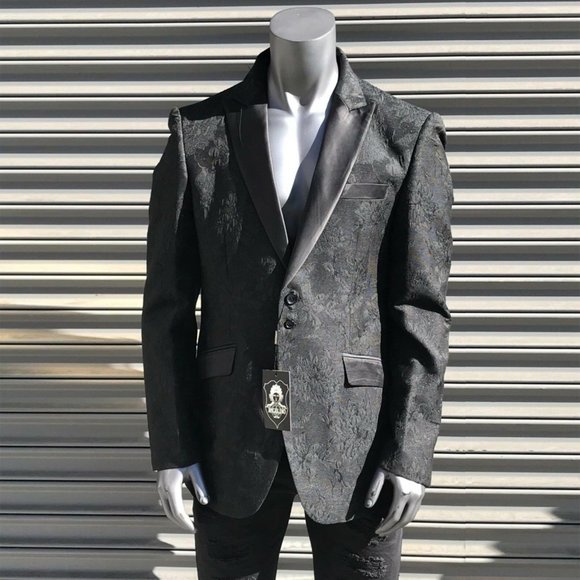 Men’s Angelino Black Shiny Casual PromTuxedoBlazer